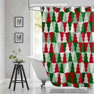Duschvorhänge Weihnachten Rotgrüner Vorhang abstrakter geometrischer Baum gedrucktes Polyester Stoff wasserdichtes Badezimmer mit Haken