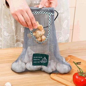 Storage Bags Reusable Hanging Vegetable Mesh Bag Washable Wall Fruit Basket For Garlics Potatoes Onion Or Pantry Organizer