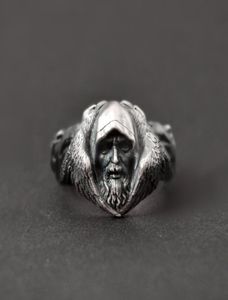 Norse Mythology Odin Raven Silver Rings Mens Viking Wolf 316L Rostfritt stål Ring Skandinaviska amuletsmycken3896295