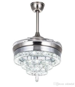 LED Crystal Chandelier Fan Lights غير مرئية مرئية مروحة المصابيح الكريستالية غرفة المعيشة مطعم مطعم حديثة السقف مروحة 42 بوصة مع REMO9828046