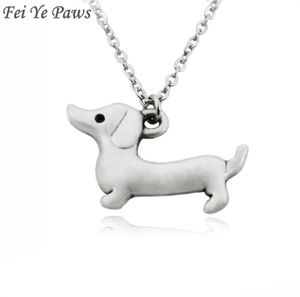 Fei Ye Paws Stal nierdzewna długa łańcuch Happy Dachshund Sausage Dog Choker Naszyjnik Wisior Kołnierz Jewelry dla kobiet dziewczyna CH9780445