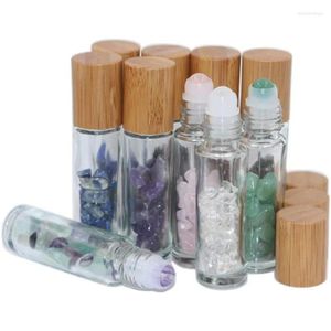 Depolama Şişeleri 10 PCS 10ml Taşlı Şişe Halk Taşlı rollerball kristal cips Bambu Kapaklar Cam Silindir Uçucu Yağ Örneği