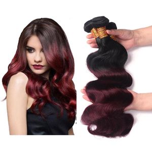 Ombre brasileiro 1b99j onda corporal pacote de cabelo 100 tecelão humano brasileiro ombre vinho escuro vermelho 3 feixes de cabelo colorido Extensão de cabelo5501841