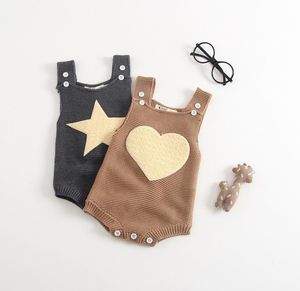 Infant Unisex Cotton Knit Romper 2 Sleeveless Button Star Love Printed Wool Jumpsuit Kids Onesies Girls Soft Outside Outfits 03T9023436