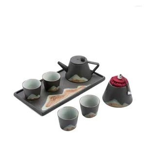Teaware Sets Vintage Tea Set Porcelain Chinese Black Gift Case Pot And Cup Warmer Filizanki Do Kawy Zestaw BG50TS