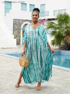 Basic Casual Dresses 2023 Bohemian Printed V-neck Batwing Slve Side Split Loose Dress For Women Clothes Plus Size Beachwear Maxi Dresses Q1218 1 T240415