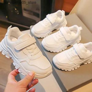 Sneakers Childrens shoes boys fashionable PU leather childrens white school tennis shoes spring version girls shoulder running shoes Q240413