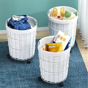 Laundry Bags Iron Art Round Doll Storage Cylinder Household Living Room Sundries Basket With Wheel Bathroom