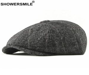 sboy Hats Sboy SHOWER Tweed Cap Men Wool Herringbone Flat Winter Grey Striped Male British Style Gatsby Hat Adjustable3564287