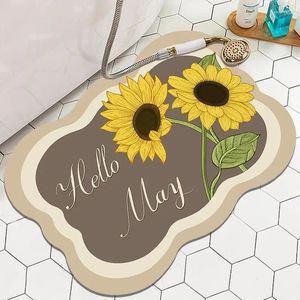 Bath Mats Bathroom Rugs Sunflower Soft Diatomaceous Earth Floor Pad Super Absorbent Toilet Carpet Door Foot Non-slip Rubber