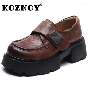 Klänningskor Koznoy 5.5 cm Retro Women Platform Comfy Spring Hook Ko äkta läderkil Autumn Skate Boarding Mary Jane 2024 Fashion