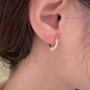 Hoopörhängen Korea Elegant Söt imitation Pearl Earring For Women Classic Small Round Huggie Stud Wedding Kpop Jewlery