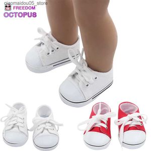 Sneakers Fashionable 43cm new baby doll canvas shoes sports shoes 18 inch girl doll accessories round lace shoes and socks Q240413