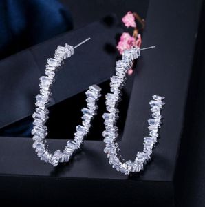 Luxury Hoop earring designer for woman 925 Silver Post AAA Cubic Zirconia Copper Jewelry Rose Gold Plated White CZ Earring Girls W8598173