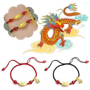 Charm Armband 2024 flätat reparmband Röd/svart legering Dragon Ornament Year Wrist Chain Jewelry Gifts for Men Women U1W1