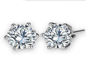 6Prong -inställningar Clear Zircon 18K White Gold Filled Classic Style Women Mens Stud Earrings Simple Gift1721256