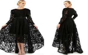 Elegant Black Long Sleeve Plus Size Evening Dresses Crew Neck A Line Formal Lace Hi Lo Prom Party Cocktail Gowns 2020 Mothers Dres9049633