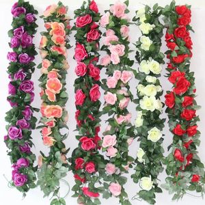 Decorative Flowers Artificial Rose Vine Peony Rattan Hanging Garland Fake Flower DIY Wedding Party Home Room Decor Garden Arch Decoration