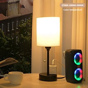 Desk Lamp Pull Chain White Nightstand Metal Base With USB C och A Ports Bedroom Table Light for Workbench utarbetande av lässtudie