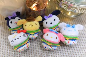 Coleção fofa de hamburger Kuromi 10cm Doll Doll Plush Toy Chanchain Pingente Gift Birthday Annody Day Casal Bolsa de presente Anime Sanei Kirby