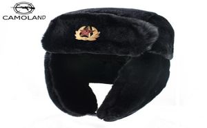 Camoland Sovyet Tuzağı Trooper Hat Erkekler Ordusu Rus Ushanka Bombacı Şapkası Kış Sıcak Kapakları Pilot Sahte Sahte Tavşan Kürk Earflap T2007184813445