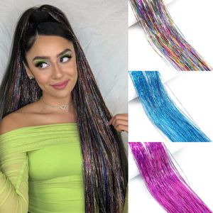 18 Colors Shiny Threads Glitter Hair Tinsel Kit Gold Silk Hair Glitter String Extensions Accessories for Women Headdress 240408