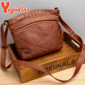 Totes Yogodlns Vintage Soft PU Leather Shoulder Bag Female Zipper Messenger Handbag Brands Fashion Bucket Casual Lady Purse Femin
