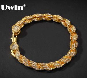 Uwin Hiphop Wome Herren Mode Seilkette Armband Bling -Strass 9mm Goldfarbe Eiskurse Schmuckarmbänder 2106092511267