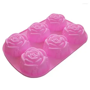 Moldes de cozimento 1pc Bolo de silicone molde diy 6 buracos rosa flor alimento de alimento ferramentas de molde de molde acessórios Acessórios aleatórios