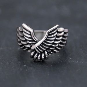 Vintage Gothic Angel Wings Rings Mens 14K Gold Biker Rings Fashion Freedom Flying Wings Punk Jewelry for Women