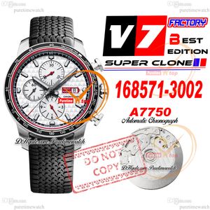 168571-3002 Miglia A7750 Automatisk kronograf Mens Watch V7f Steel Case White Texture Slack Black Rubber Gummy Strap Super Edition Reloj HOMBRE MONTRE PURETIME