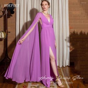 Abiti per feste Hoepoly Simple Deep V-Neck Wedding Dress 2024 Slim Chiffon Prom Sleeveless Lide Slip A-line-Long Long Long Long Long