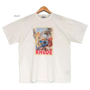 Varumärke Rhude T Shirt Designer Shirt Men Shorts Print White Black S M L XL Street Cotton Fashion Youth Mens Tshirts Tshirt 255