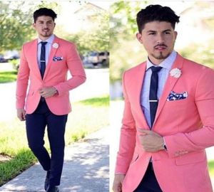 2018 Two Piece Wedding Tuxedos for Groom Wear Notched Lapel Pink Jacket Pants Dinner Party Men Suits Custom Made Groomsmen Suit5109158