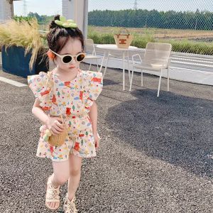 Shorts CEL 2023 Summer Kids Clothing Set Girls Girls Cuffle Tops and Shorts Girs Abito vestiti