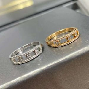 Projektant biżuterii Mesikas 2024 Nowa wysoka wersja Meijia Three Diamond Sliding Ring Fashion Personalized Puste and Dynamic Full Mens Para kobiet