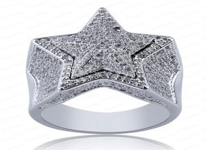 Ny designer lyx 18k guld vit cz zirkonia pentagram ring 2020 full diamant ised ut hiphop smycken gåvor för män kvinnor rin9453674