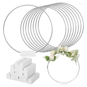 Decorative Figurines 10 PCS 25Cm Wooden Stand Wreath Silver Floral Hoop Centerpiece For Table Macrame Rings DIY Crafts(White)