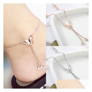 Anklets Temperament Butterfly Single Drill Tassel Anklet Female Korean Fashion Bracelet Accessories Wholesale Drop Delivery Jewelry Dhqhs