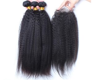 Good Quality Kinky Straight Hair Bundles With Lace Closure 4PcsLot Italian Coarse Yaki Hair Weaves With 4x4 Lace Closure2754104