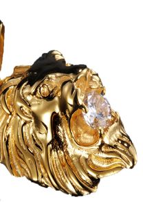 Jóias de moda 316L Aço inoxidável 18K Gold Bated Lion Head Biker Pingente Charms com Cristais Brancos Chain Chain7246640