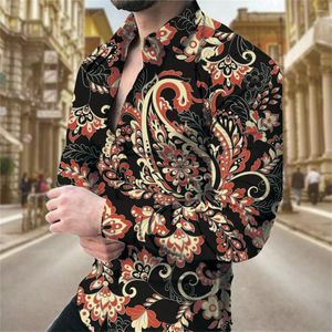 Mäns casual skjortor Luxury Pelis Floral for Men 3D Printed Lapel Long Sleeved Y2K Vintage Slim Clothes Tops With Button