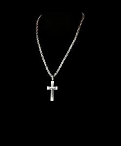 Colar de pedante de crucifixo católico colar de aço inoxidável dourado grossa de jóias de jóias de moda de moda, sem pescoço grossas, Y1028763