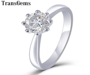 Transgems 14K beyaz altın solitaire moissanit nişan yüzüğü kadınlar için benzersiz sekizgen kesim 1CT 6mm f renk moissanit yüzüğü y199959839