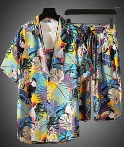 Men039s Trailtsuits Casual Beach Wear Erkekler 2 Parça Set Öde Bir Gömlek Şort Yaz Kıyafetleri Çiçek Baskı Gömlekleri3702138