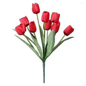 Flores decorativas El Artificial Flower Bouquet Table Party Wedding Home Decoration 9 Heads Bud Fake Tulips Novo Garden Touch Real Touch DIY