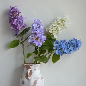 Decorative Flowers 27.5" Real Touch Fake Hydrangeas Blue Purple Lilac Artificial Faux | DIY Floral Supply Wedding/Home/Kitchen Decoration