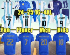 Xxxl 4xl koszulka piłkarska Argentyna 3 gwiazdka Messis 24 25 fanów Wersja gracza Mac Allister Dybala Di Maria Martinez de Paul Alvarez Kit Kids Men Men Football Shirt