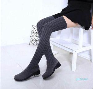 2021 Fashion Knitting Women Knee High Boots Elastic Slim Inverno Autunno Warm Long Thieri Stivali da donna 7875560