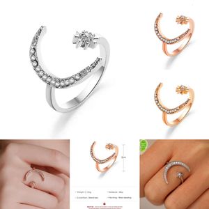 Ny mode Sier Color Star Moon Rings for Women Popular Shine Crystal Open Finger Ring Wedding Party Jewelry Gift